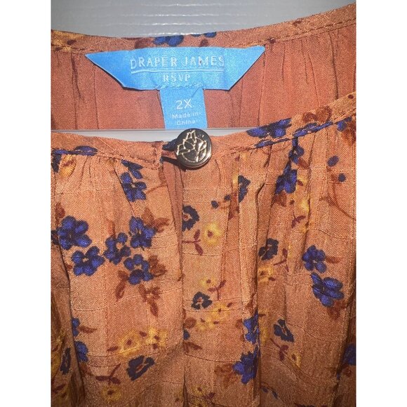 Draper James RSVP Smocked Waist Midi Dress - Size 2X (20) - Rust Floral Print‎ - Picture 6 of 12